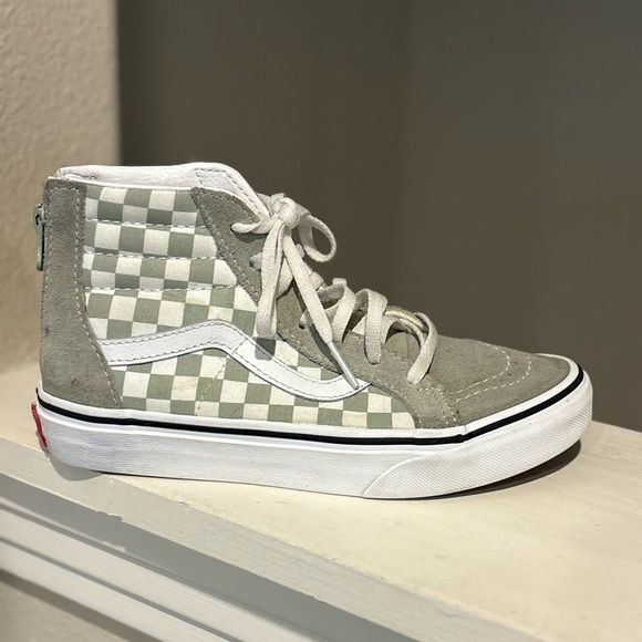 Vans Canvas High Top Checkerboard Skate Shoes Green White Zipper Youth Sz 3Y - Picture 2 of 9